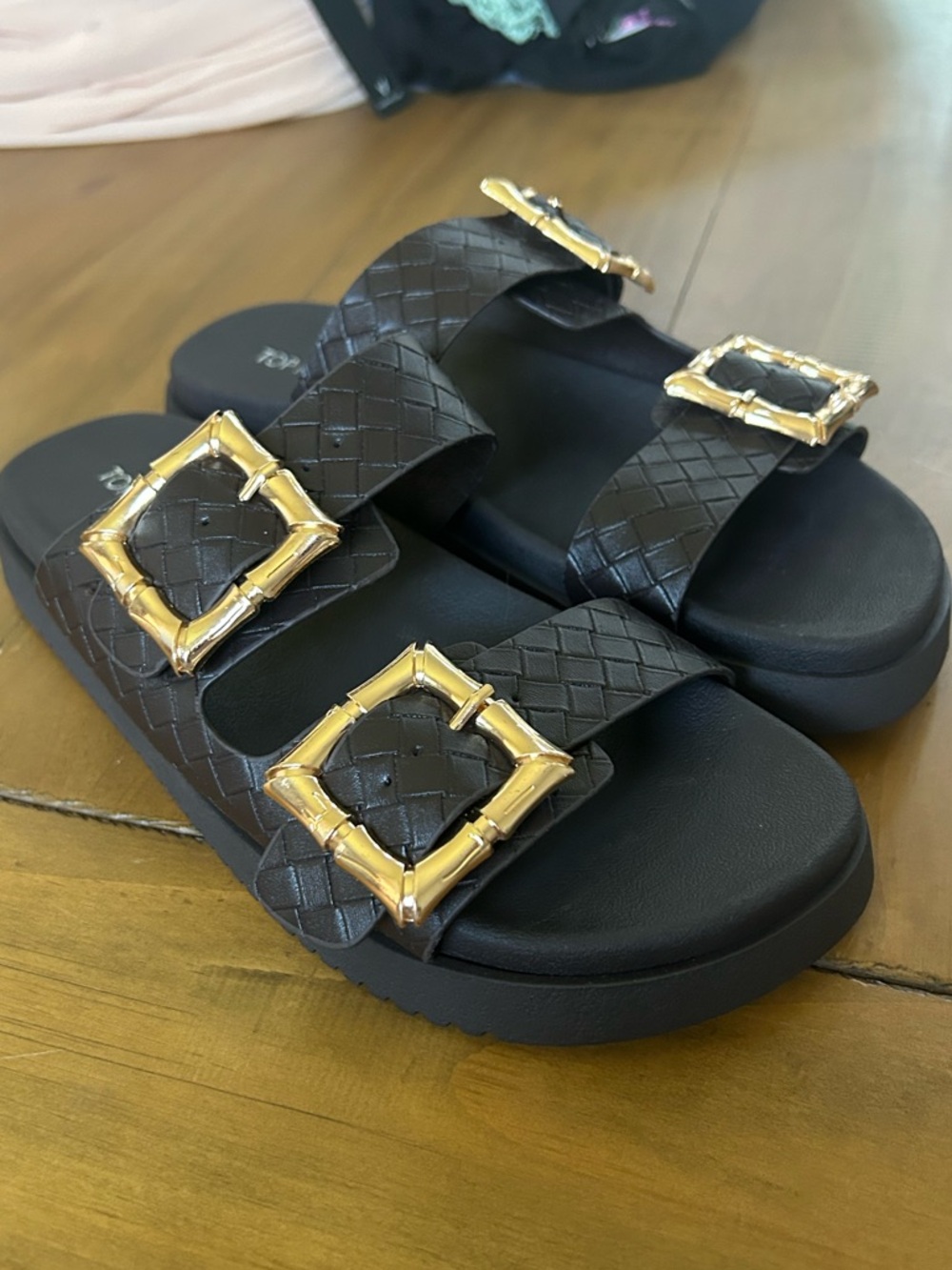New Top Moda Double Gold Bamboo Buckle Sandals